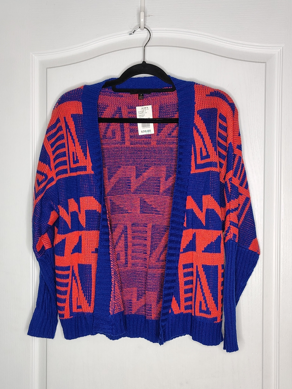 mine Open Geometric Cardigan Sweater - Blue & Red